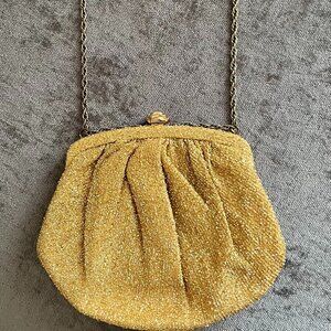 Gold Fabric Vintage Clutch with Chain